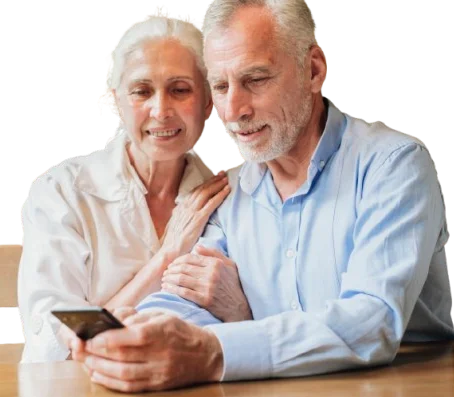 couple holding phone